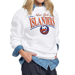 New York Islanders Starter Women's Arch Stripe Fleece Sweatshirt - White | US 203468841