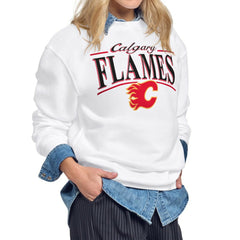 Calgary Flames Starter Women's Arch Stripe Fleece Sweatshirt - White | US 203468845