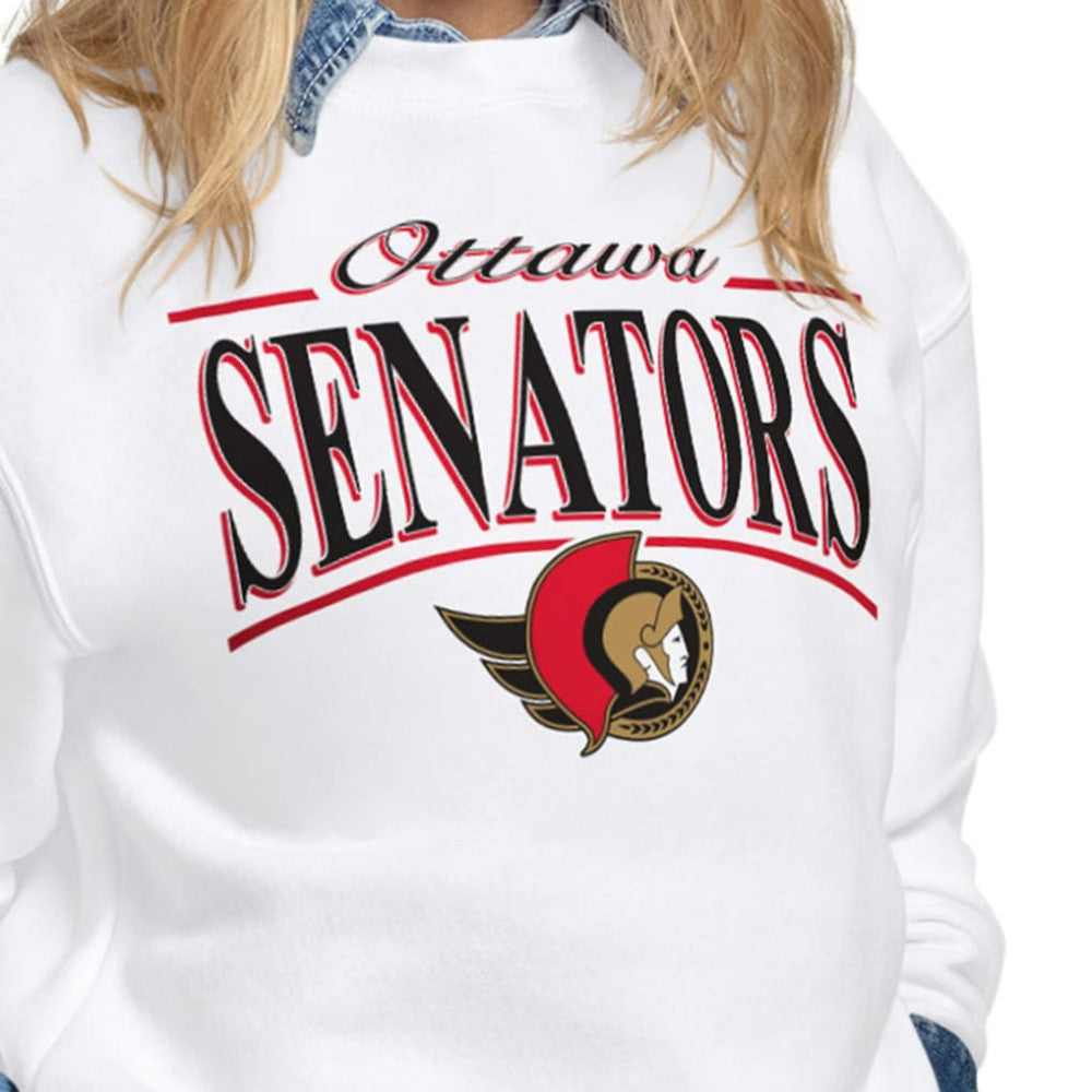 Ottawa Senators Starter Women's Arch Stripe Fleece Sweatshirt - White | US 203468846