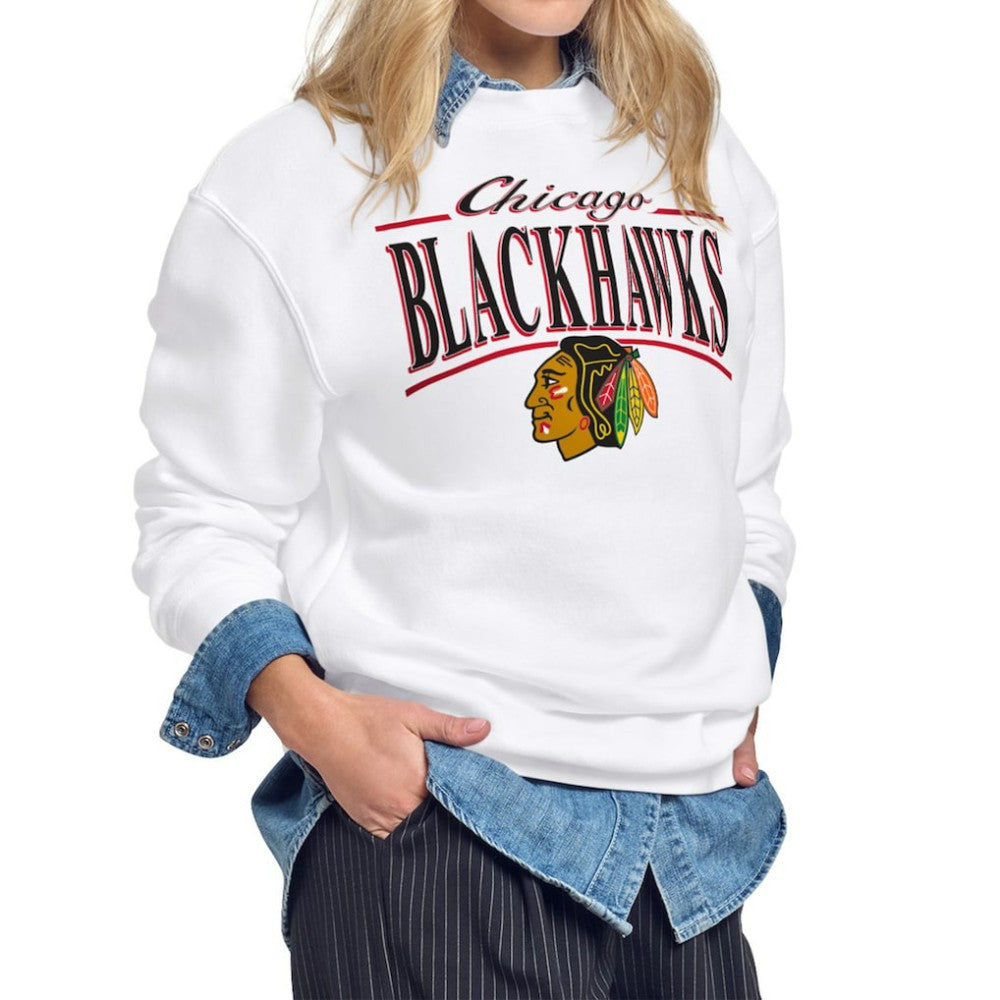 Chicago Blackhawks Starter Women's Arch Stripe Fleece Sweatshirt - White | US 203468850