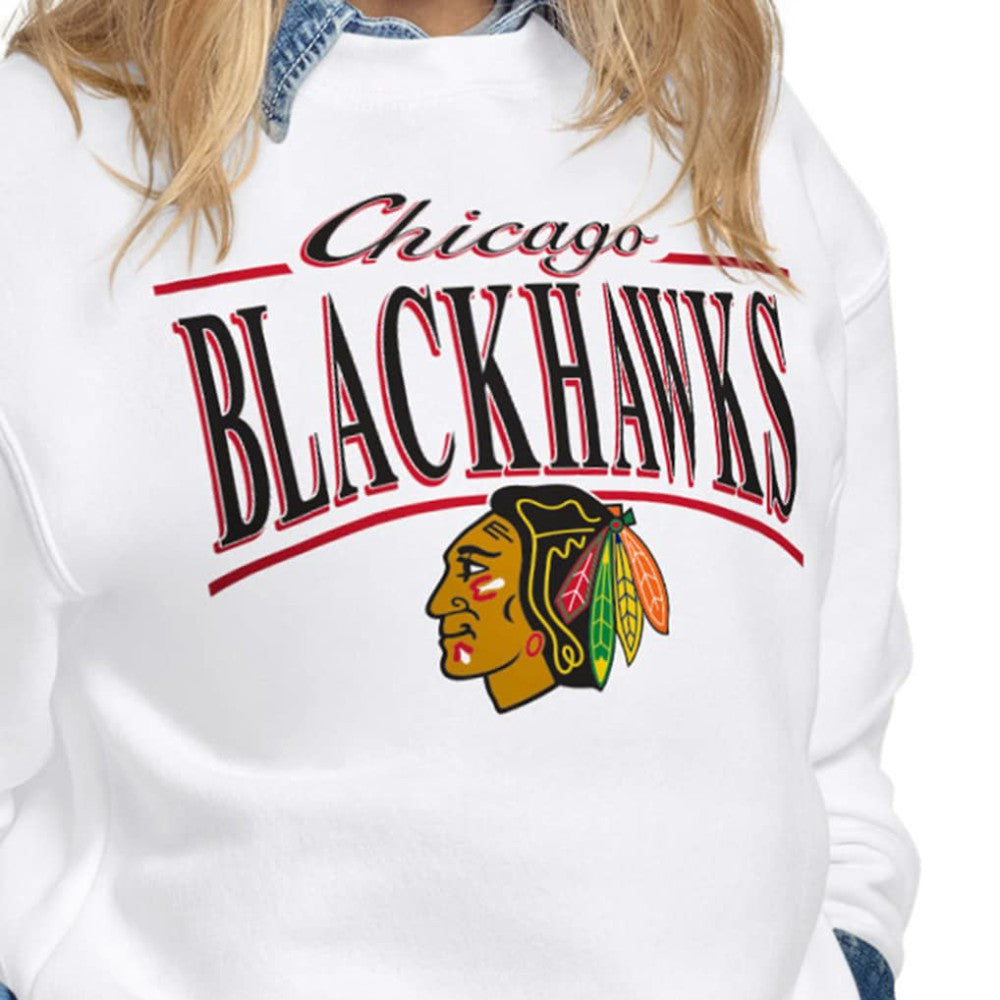Chicago Blackhawks Starter Women's Arch Stripe Fleece Sweatshirt - White | US 203468850