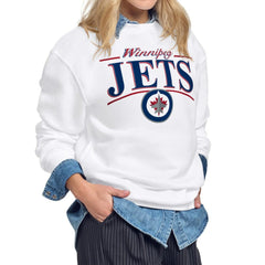 Winnipeg Jets Starter Women's Arch Stripe Fleece Sweatshirt - White | US 203468851
