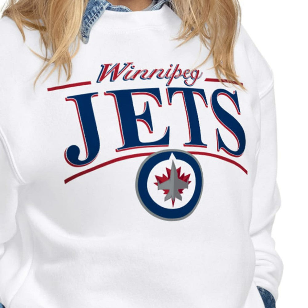 Winnipeg Jets Starter Women's Arch Stripe Fleece Sweatshirt - White | US 203468851