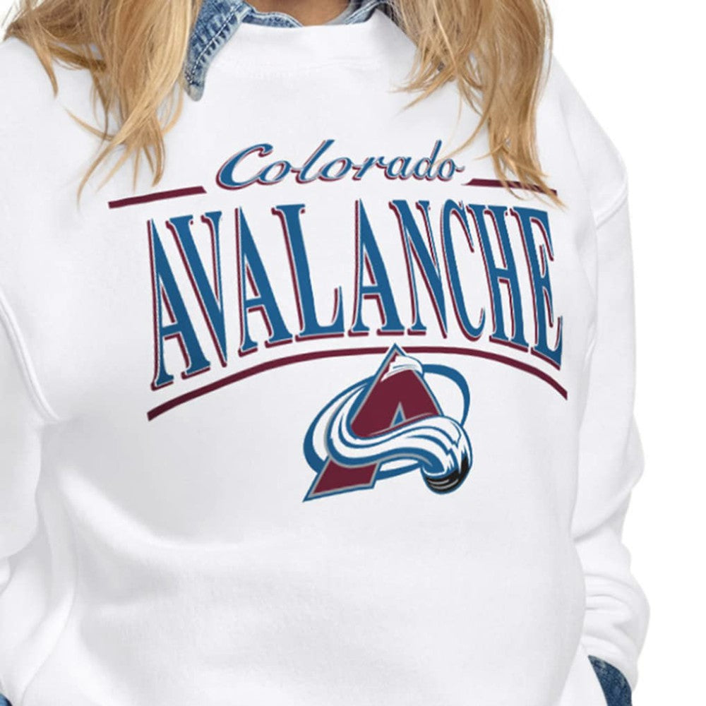 Colorado Avalanche Starter Women's Arch Stripe Fleece Sweatshirt - White | US 203468852