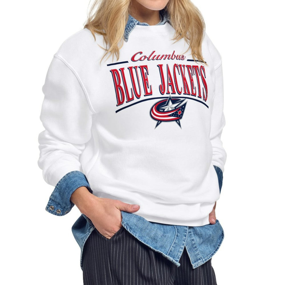 Columbus Blue Jackets Starter Women's Arch Stripe Fleece Sweatshirt - White | US 203468854