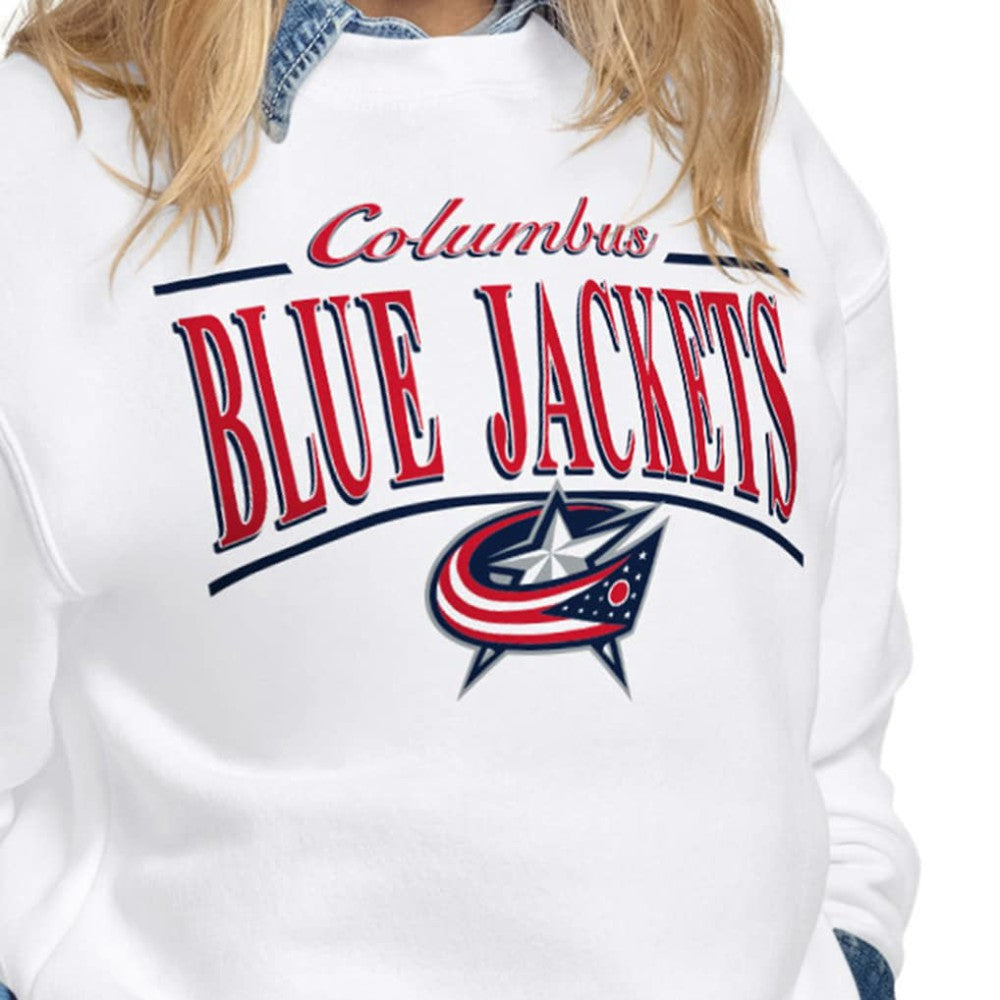 Columbus Blue Jackets Starter Women's Arch Stripe Fleece Sweatshirt - White | US 203468854