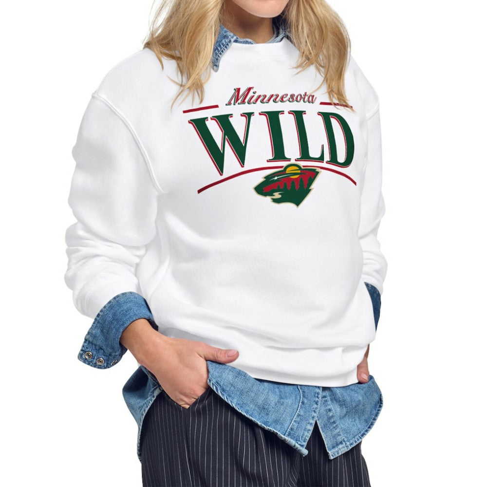 Minnesota Wild Starter Women's Arch Stripe Fleece Sweatshirt - White | US 203468858