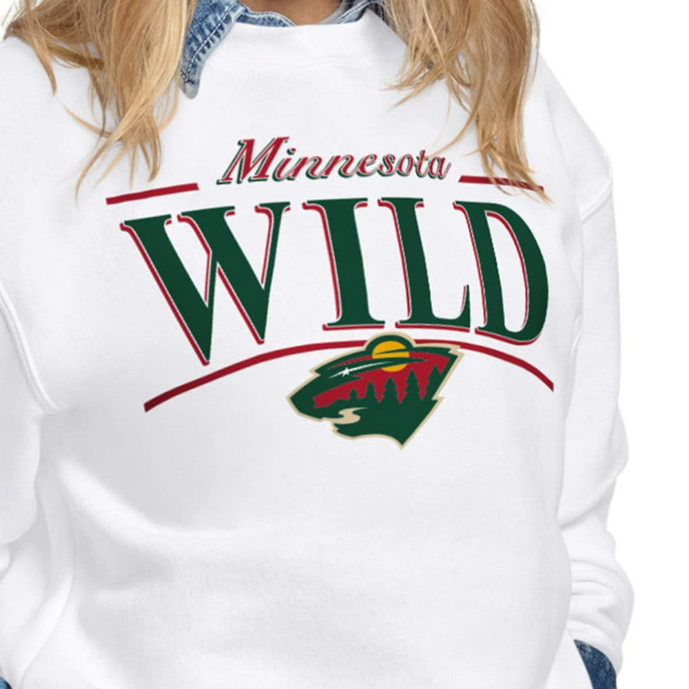 Minnesota Wild Starter Women's Arch Stripe Fleece Sweatshirt - White | US 203468858