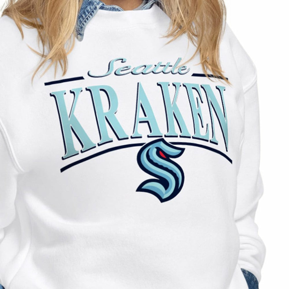 Seattle Kraken Starter Women's Arch Stripe Fleece Sweatshirt - White | US 203468859