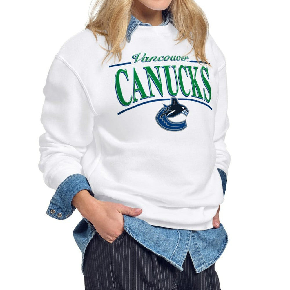 Vancouver Canucks Starter Women's Arch Stripe Fleece Sweatshirt - White | US 203468863