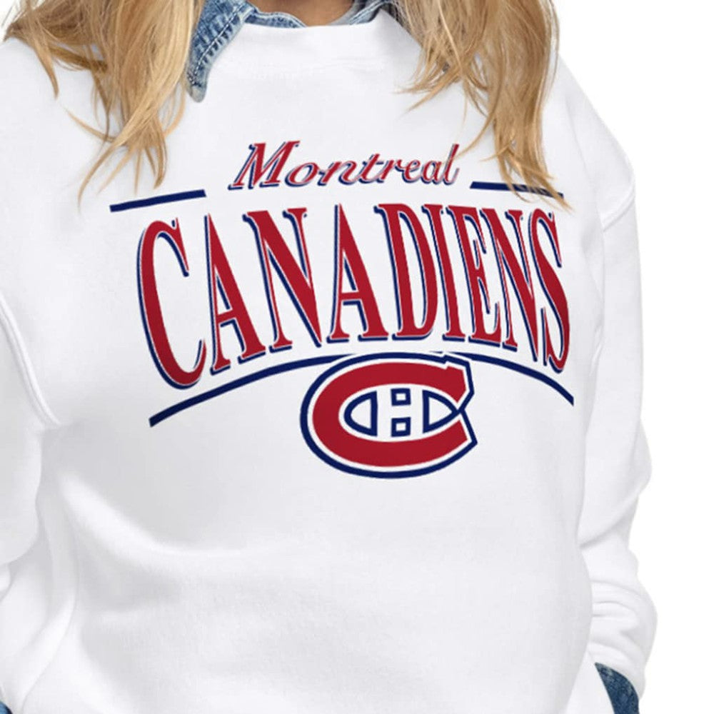 Montreal Canadiens Starter Women's Arch Stripe Fleece Sweatshirt - White | US 203468865