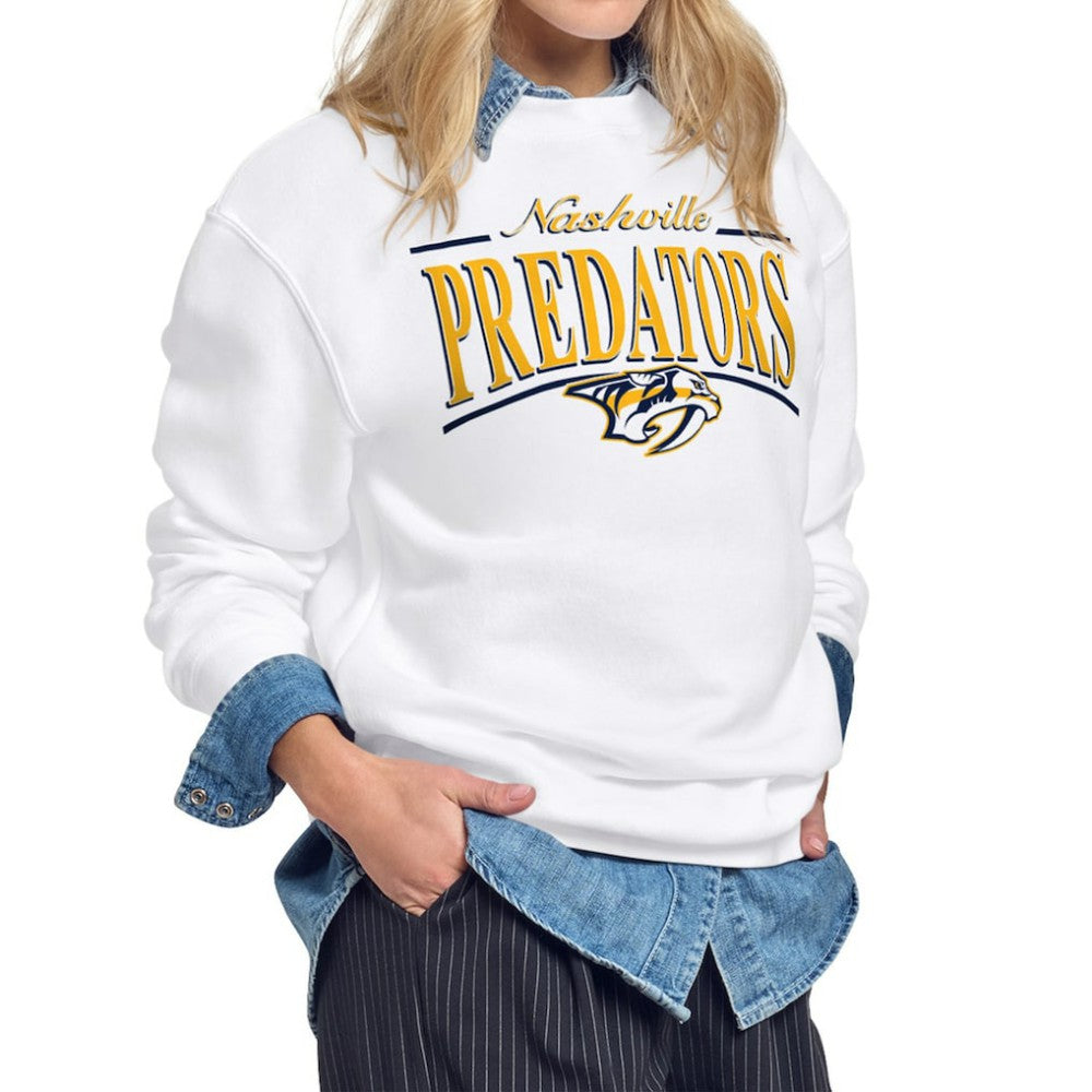 Nashville Predators Starter Women's Arch Stripe Fleece Sweatshirt - White | US 203468867