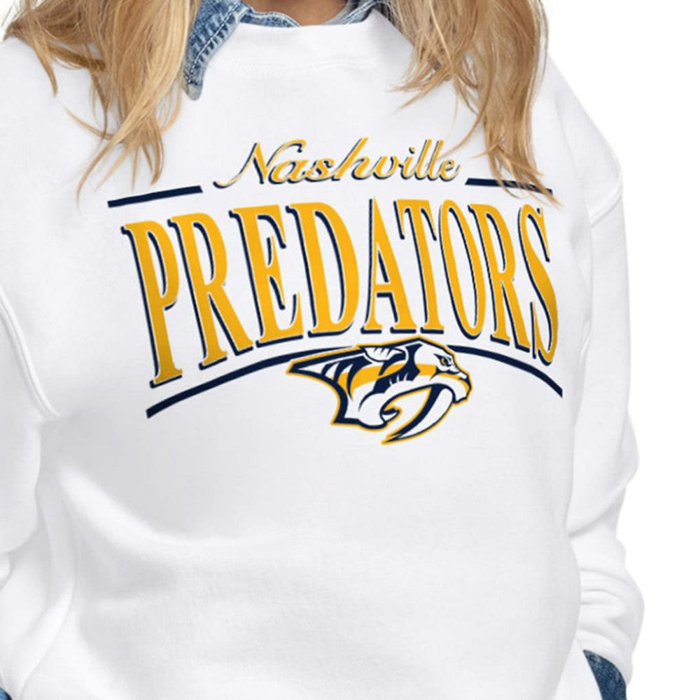 Nashville Predators Starter Women's Arch Stripe Fleece Sweatshirt - White | US 203468867