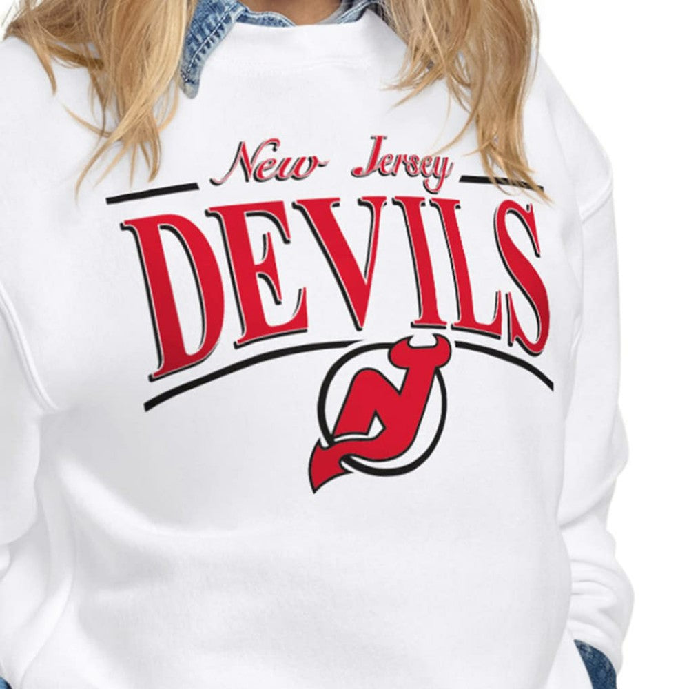 New Jersey Devils Starter Women's Arch Stripe Fleece Sweatshirt - White | US 203468868
