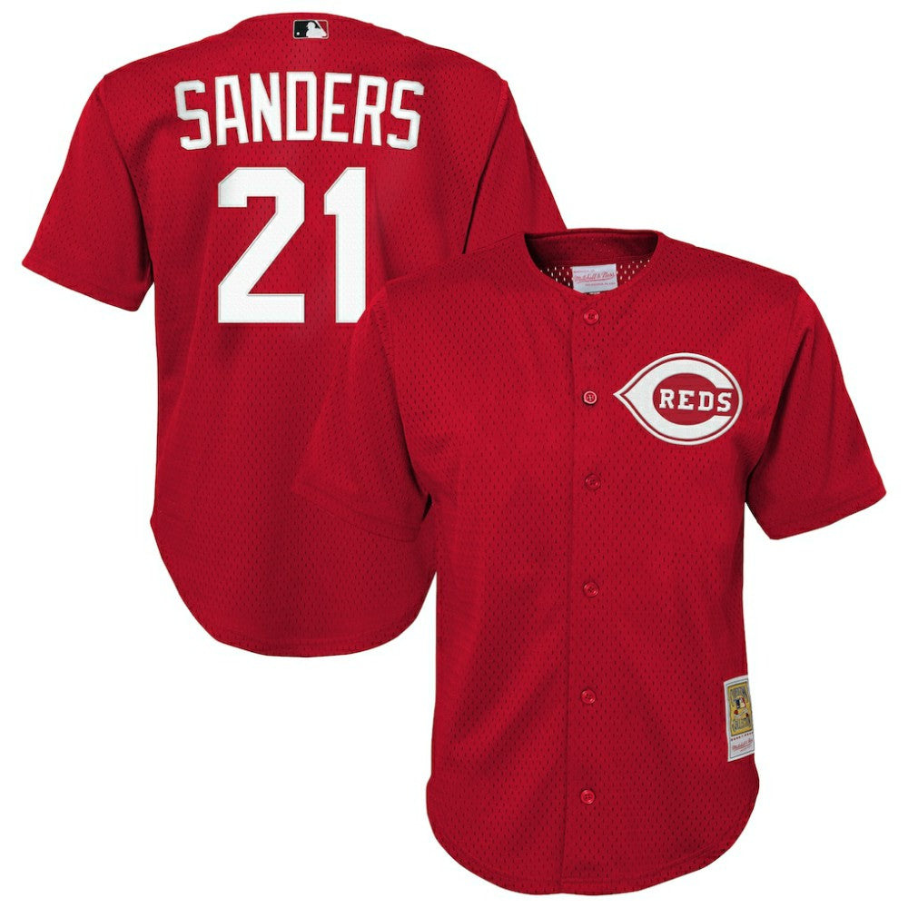 Deion Sanders Cincinnati Reds Mitchell & Ness Youth Cooperstown Mesh Batting Practice Jersey - Red Jerseys