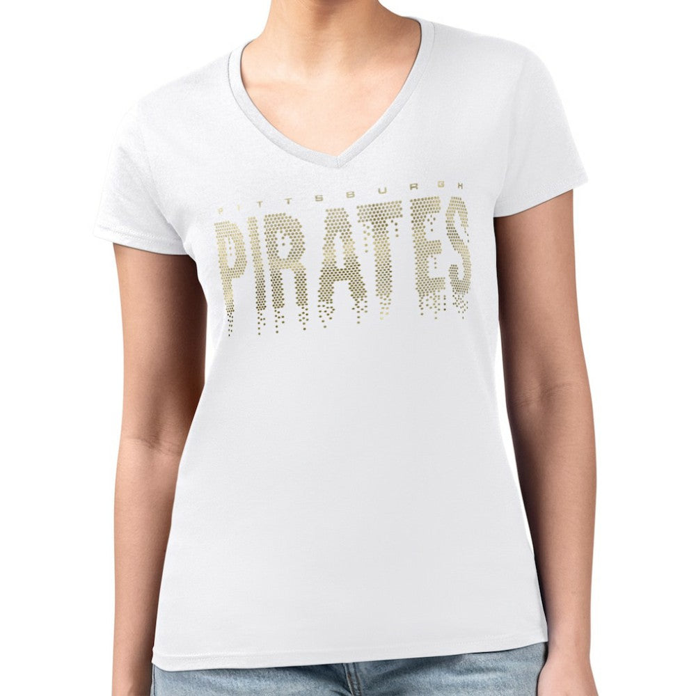Pittsburgh Pirates G-III 4Her by Carl Banks Women's Metallic Drop Lightweight V-Neck T-Shirt - White T-shirts