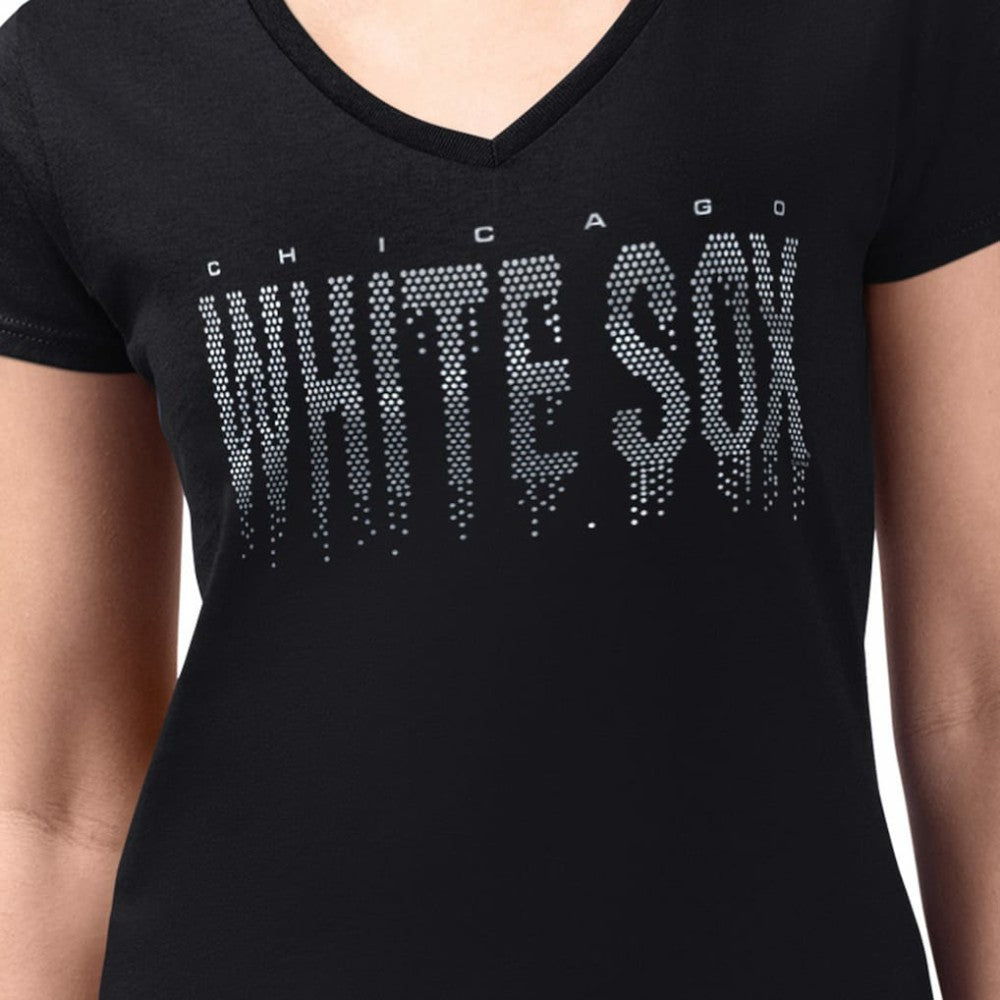 Chicago White Sox G-III 4Her by Carl Banks Women's Metallic Drop Lightweight V-Neck T-Shirt - Black T-shirts