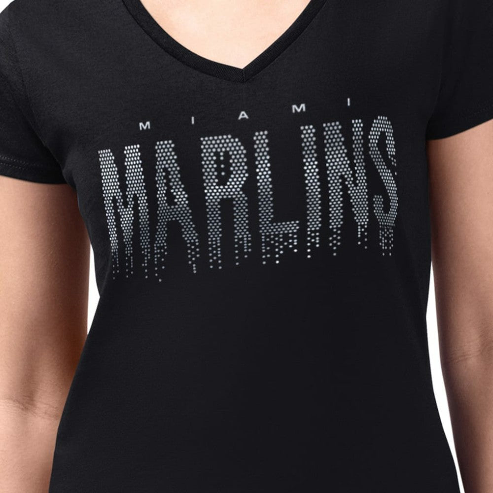 Miami Marlins G-III 4Her by Carl Banks Women's Metallic Drop Lightweight V-Neck T-Shirt - Black T-shirts