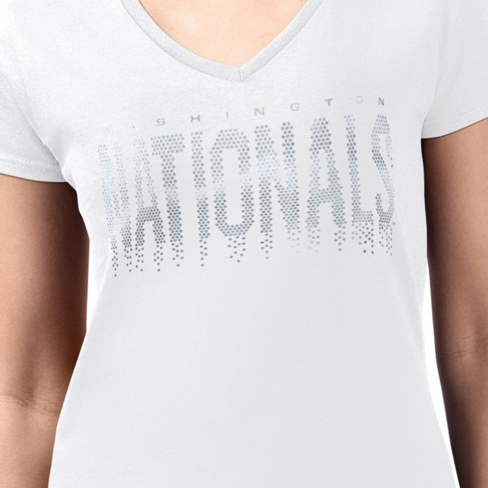Washington Nationals G-III 4Her by Carl Banks Women's Metallic Drop Lightweight V-Neck T-Shirt - White T-shirts