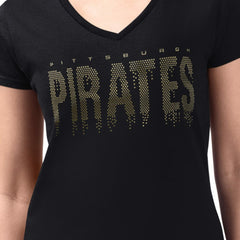 Pittsburgh Pirates G-III 4Her by Carl Banks Women's Metallic Drop Lightweight V-Neck T-Shirt - Black T-shirts