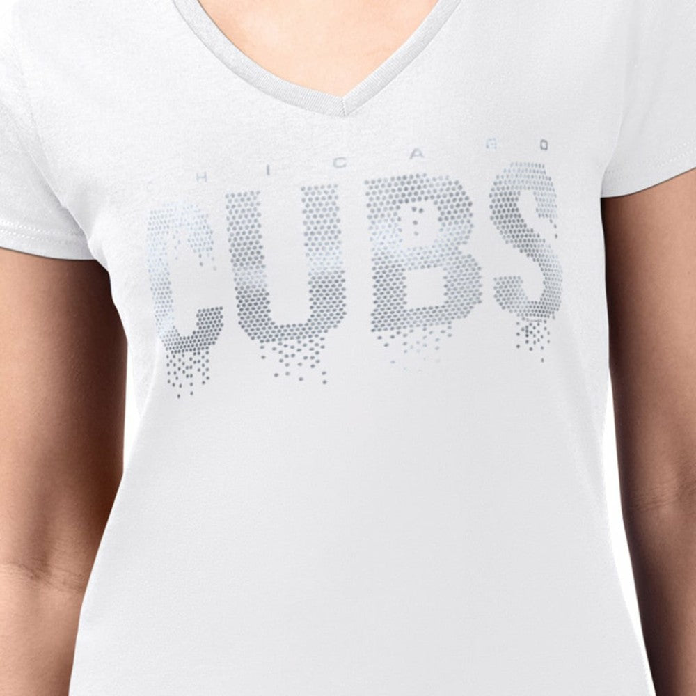 Chicago Cubs G-III 4Her by Carl Banks Women's Metallic Drop Lightweight V-Neck T-Shirt - White T-shirts