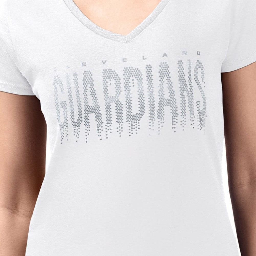 Cleveland Guardians G-III 4Her by Carl Banks Women's Metallic Drop Lightweight V-Neck T-Shirt - White T-shirts