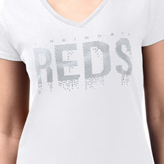 Cincinnati Reds G-III 4Her by Carl Banks Women's Metallic Drop Lightweight V-Neck T-Shirt - White T-shirts