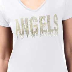 Los Angeles Angels G-III 4Her by Carl Banks Women's Metallic Drop Lightweight V-Neck T-Shirt - White T-shirts