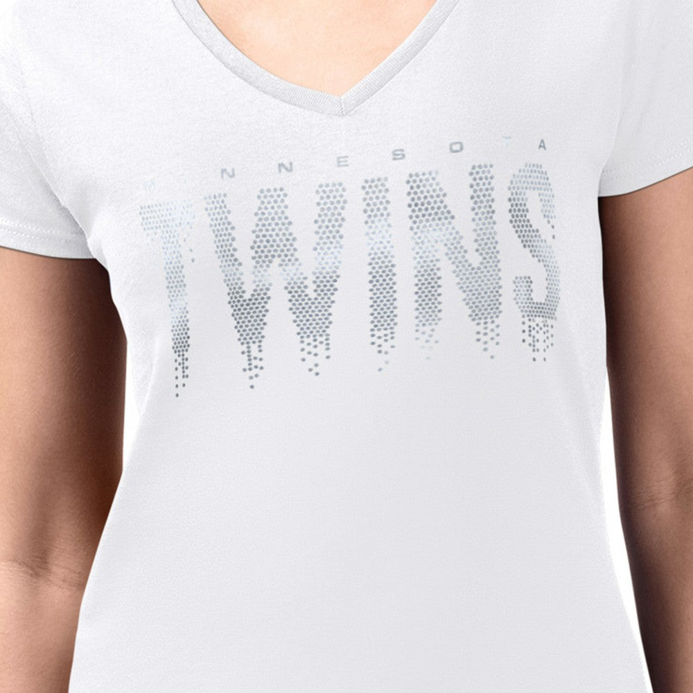 Minnesota Twins G-III 4Her by Carl Banks Women's Metallic Drop Lightweight V-Neck T-Shirt - White T-shirts