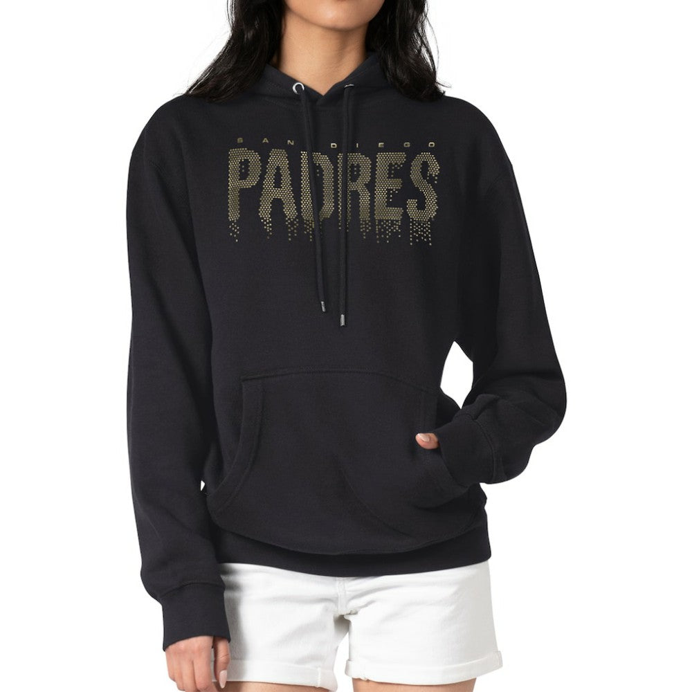 San Diego Padres G-III 4Her by Carl Banks Women's Metallic Drop Fleece Hoodie - Black Hoodies