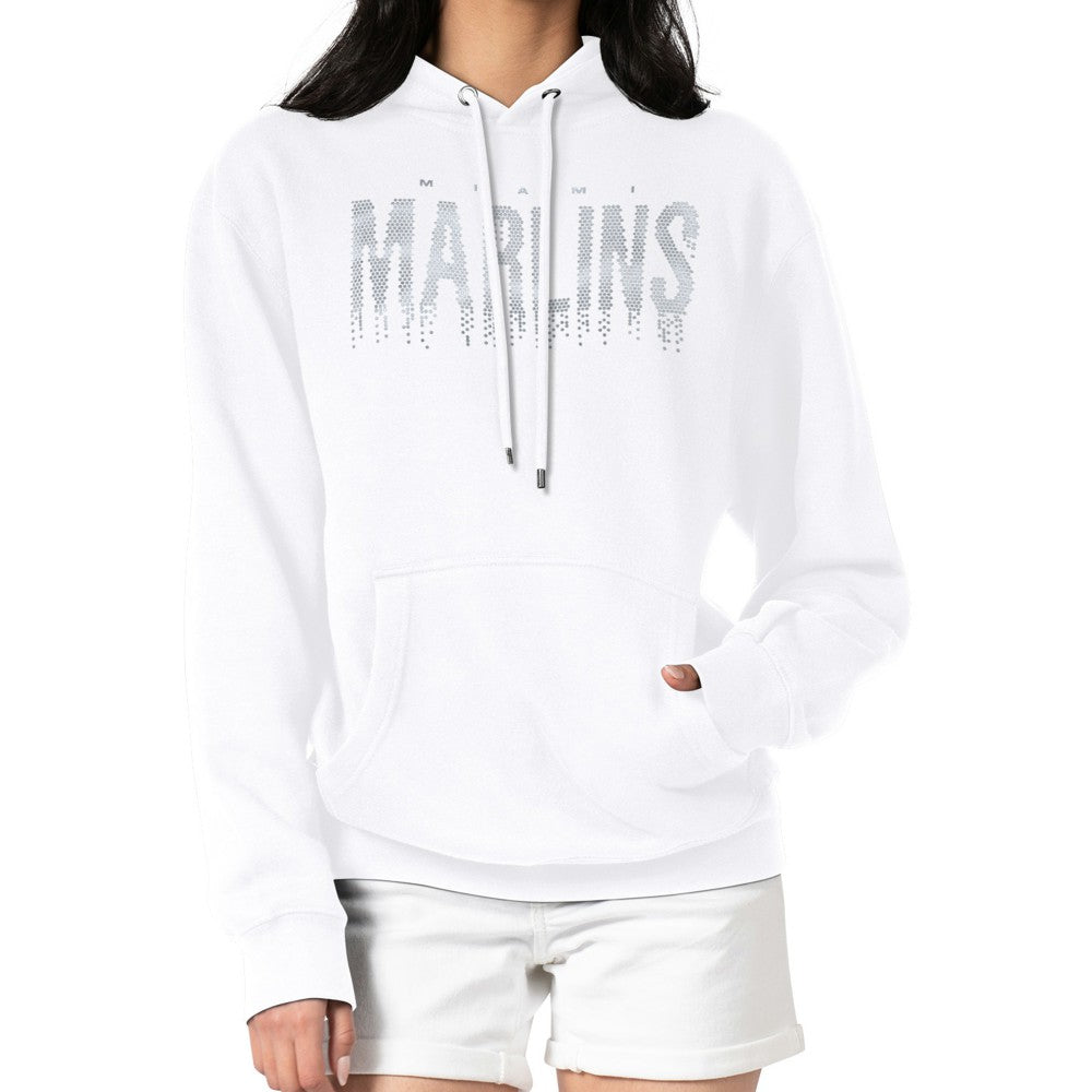 Miami Marlins G-III 4Her by Carl Banks Women's Metallic Drop Fleece Hoodie - White Hoodies