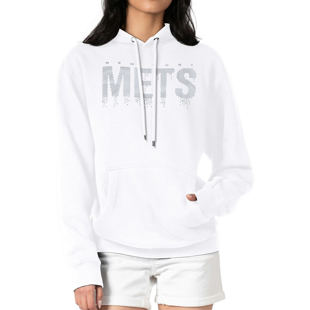 New York Mets G-III 4Her by Carl Banks Women's Metallic Drop Fleece Hoodie - White Hoodies