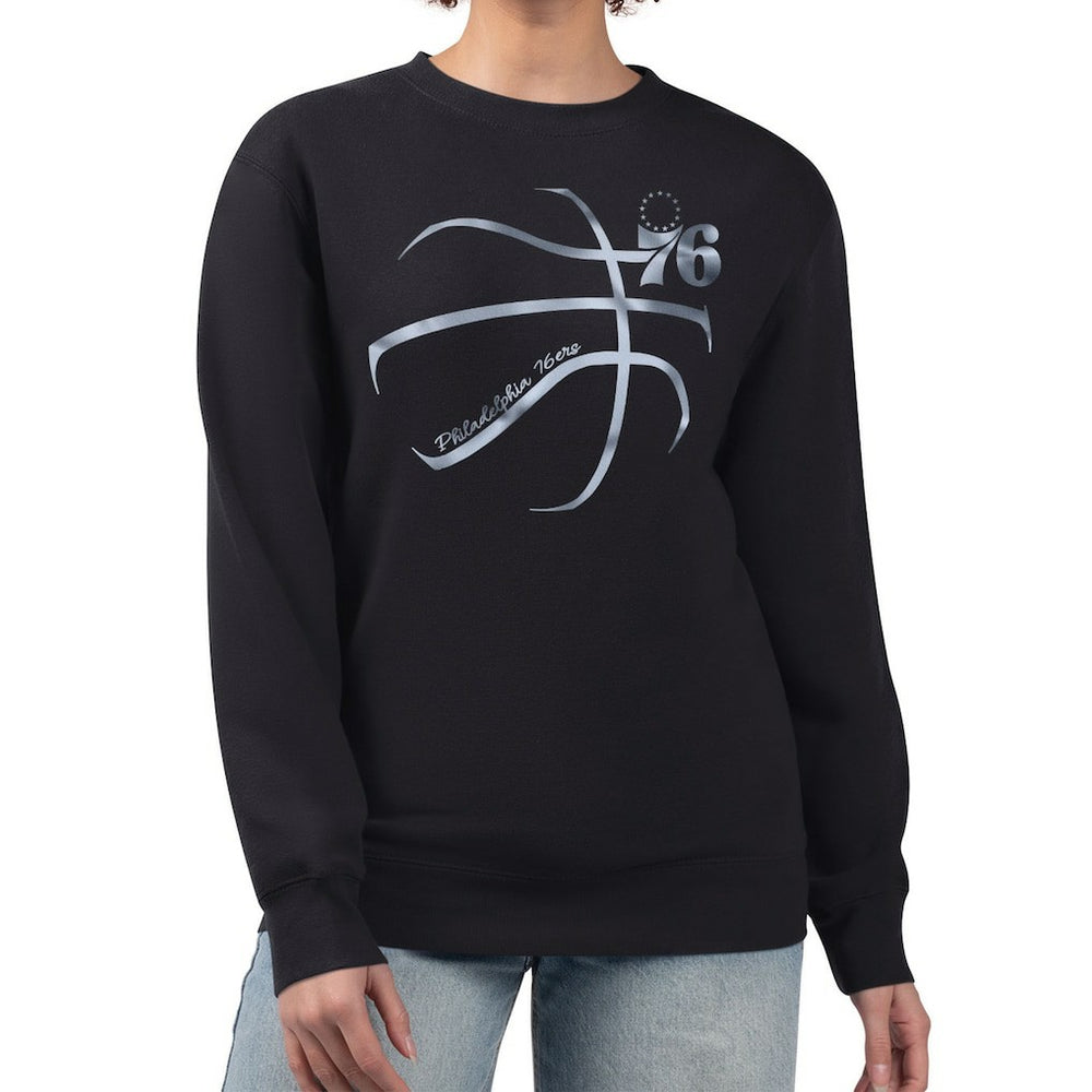 Philadelphia 76ers G-III 4Her by Carl Banks Women's Metallic Print Basketball Sketch Fleece Sweatshirt Black