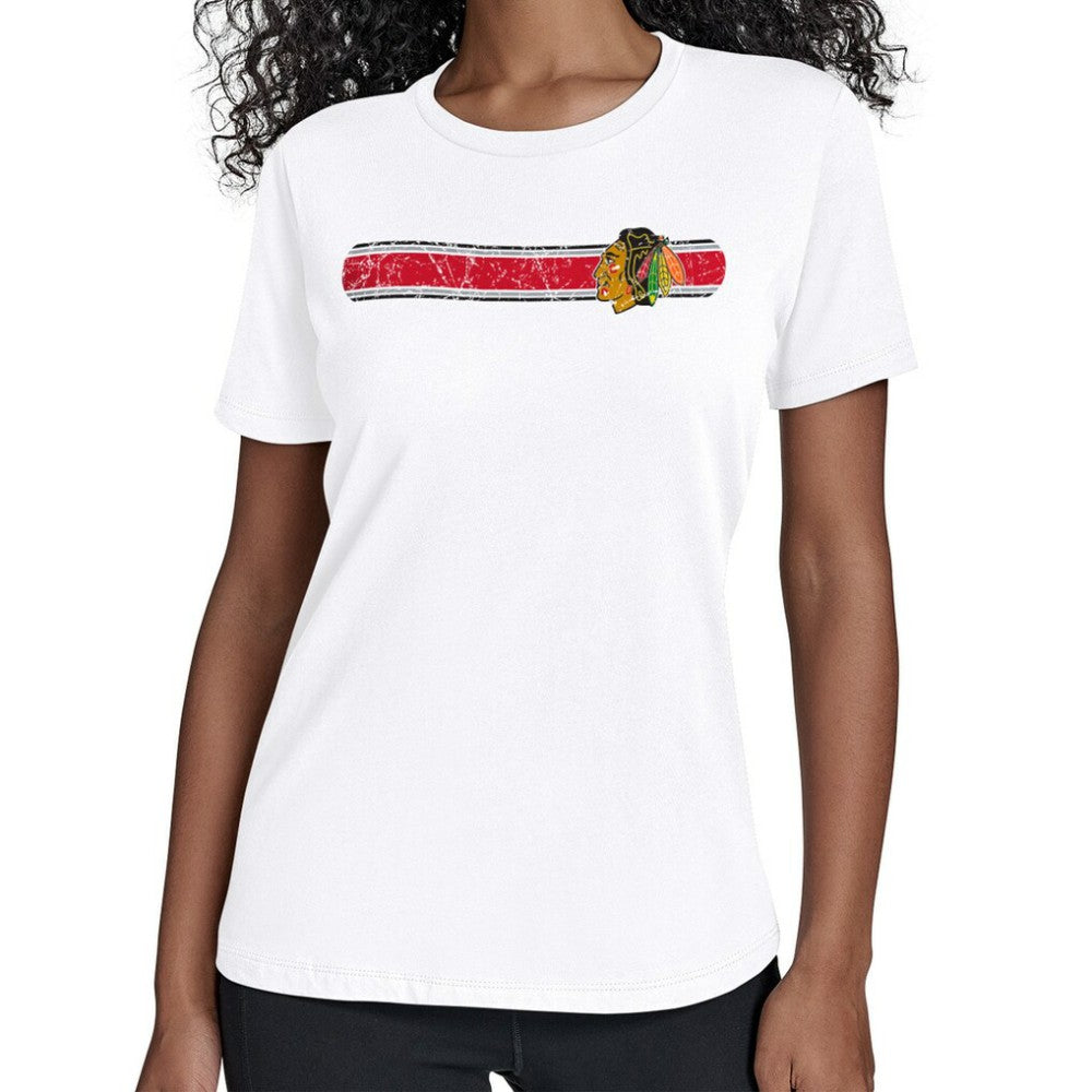 Chicago Blackhawks Starter Women's Team Stripe T-Shirt - White | US 203480837