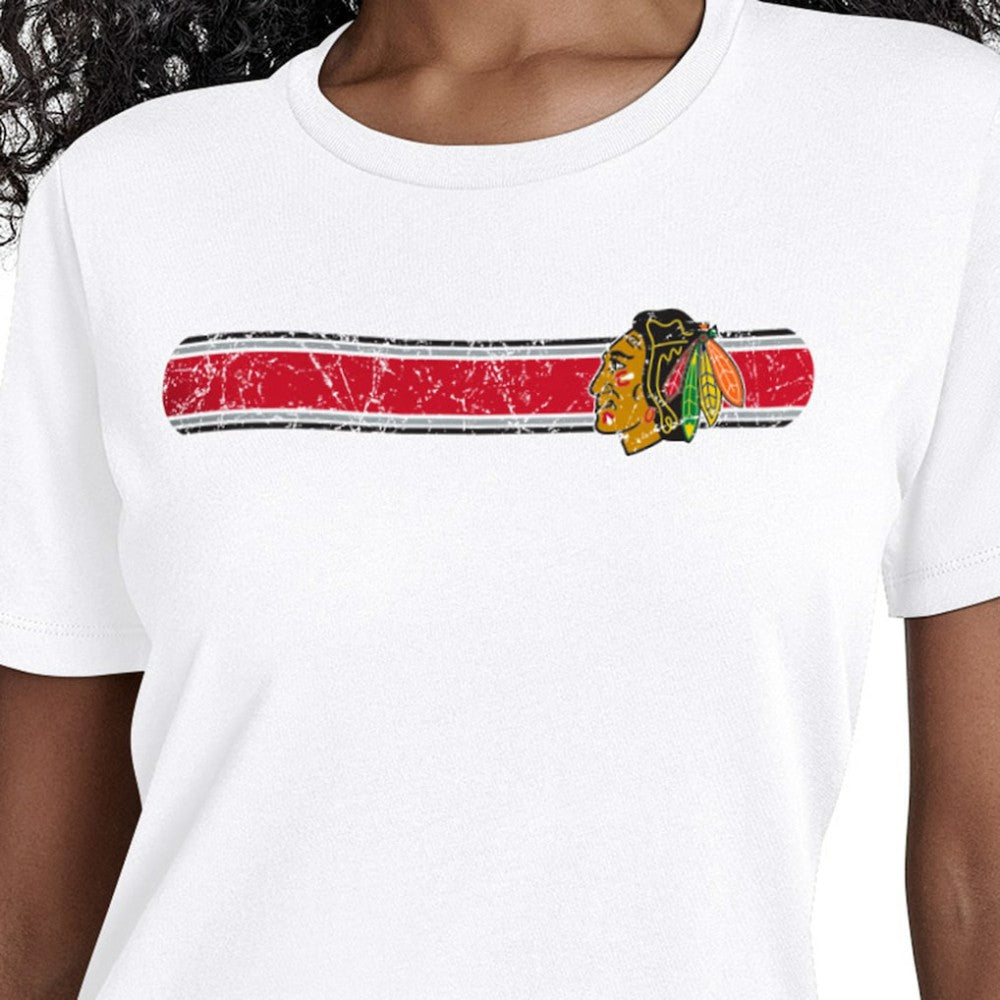 Chicago Blackhawks Starter Women's Team Stripe T-Shirt - White | US 203480837