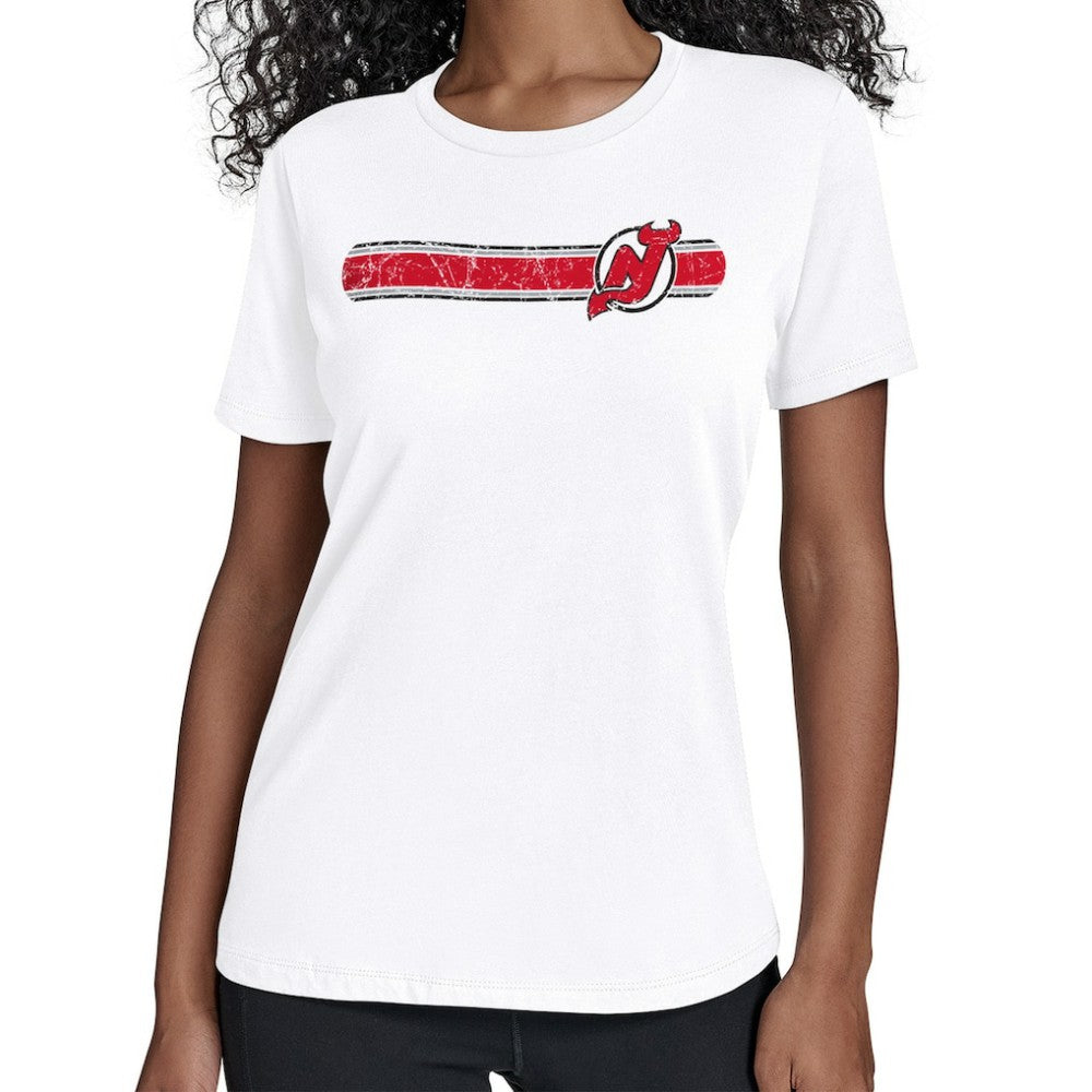 New Jersey Devils Starter Women's Team Stripe T-Shirt - White | US 203480848