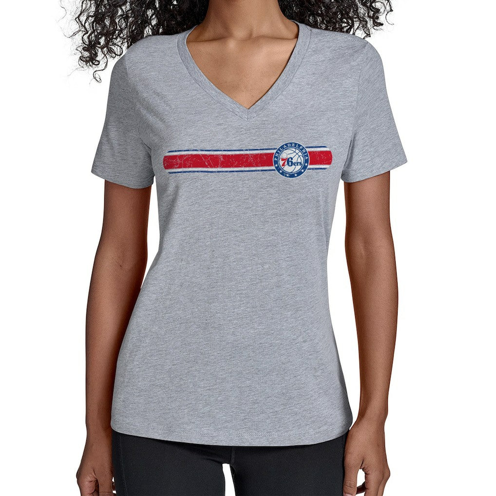 Philadelphia 76ers Starter Women's Team Stripe V-Neck T-Shirt Gray outlet