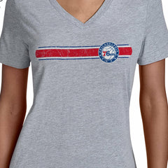 Philadelphia 76ers Starter Women's Team Stripe V-Neck T-Shirt Gray outlet
