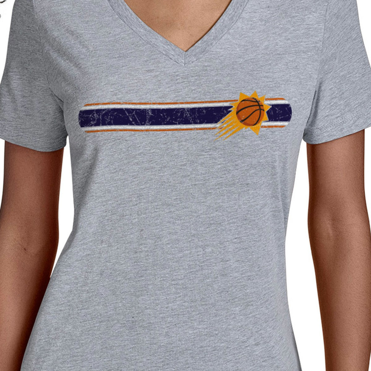 Phoenix Suns Starter Women's Team Stripe V-Neck T-Shirt Gray
