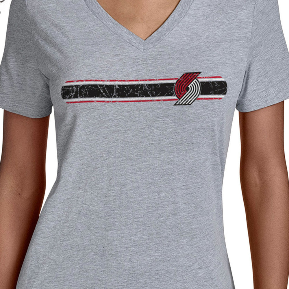 Portland Trail Blazers Starter Women's Team Stripe V-Neck T-Shirt Gray