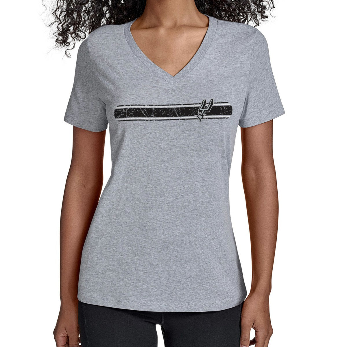 San Antonio Spurs Starter Women's Team Stripe V-Neck T-Shirt Gray outlet
