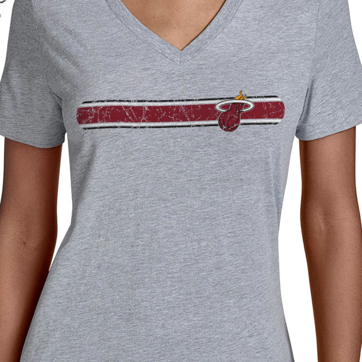 Miami Heat Starter Women's Team Stripe V-Neck T-Shirt Gray