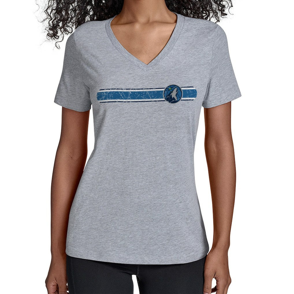 Minnesota Timberwolves Starter Women's Team Stripe V-Neck T-Shirt Gray