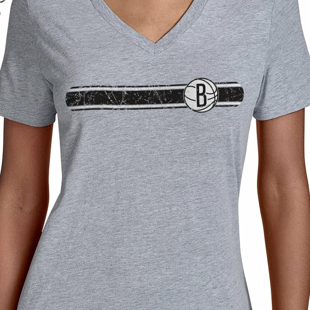 Brooklyn Nets Starter Women's Team Stripe V-Neck T-Shirt Gray