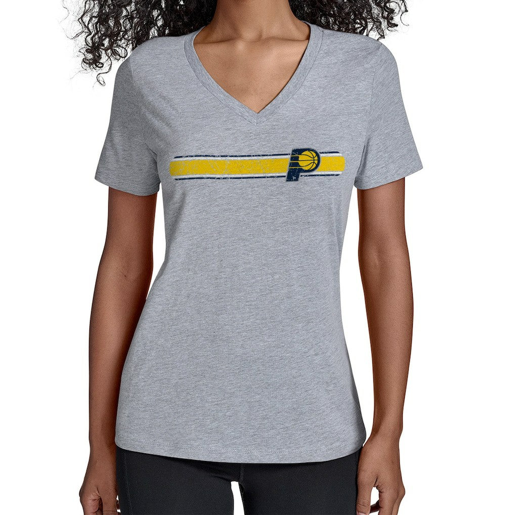 Indiana Pacers Starter Women's Team Stripe V-Neck T-Shirt Gray outlet