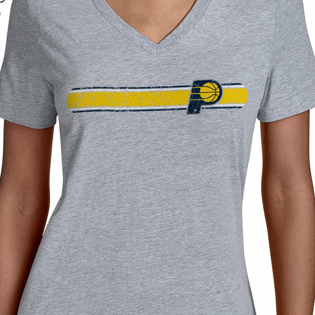 Indiana Pacers Starter Women's Team Stripe V-Neck T-Shirt Gray outlet
