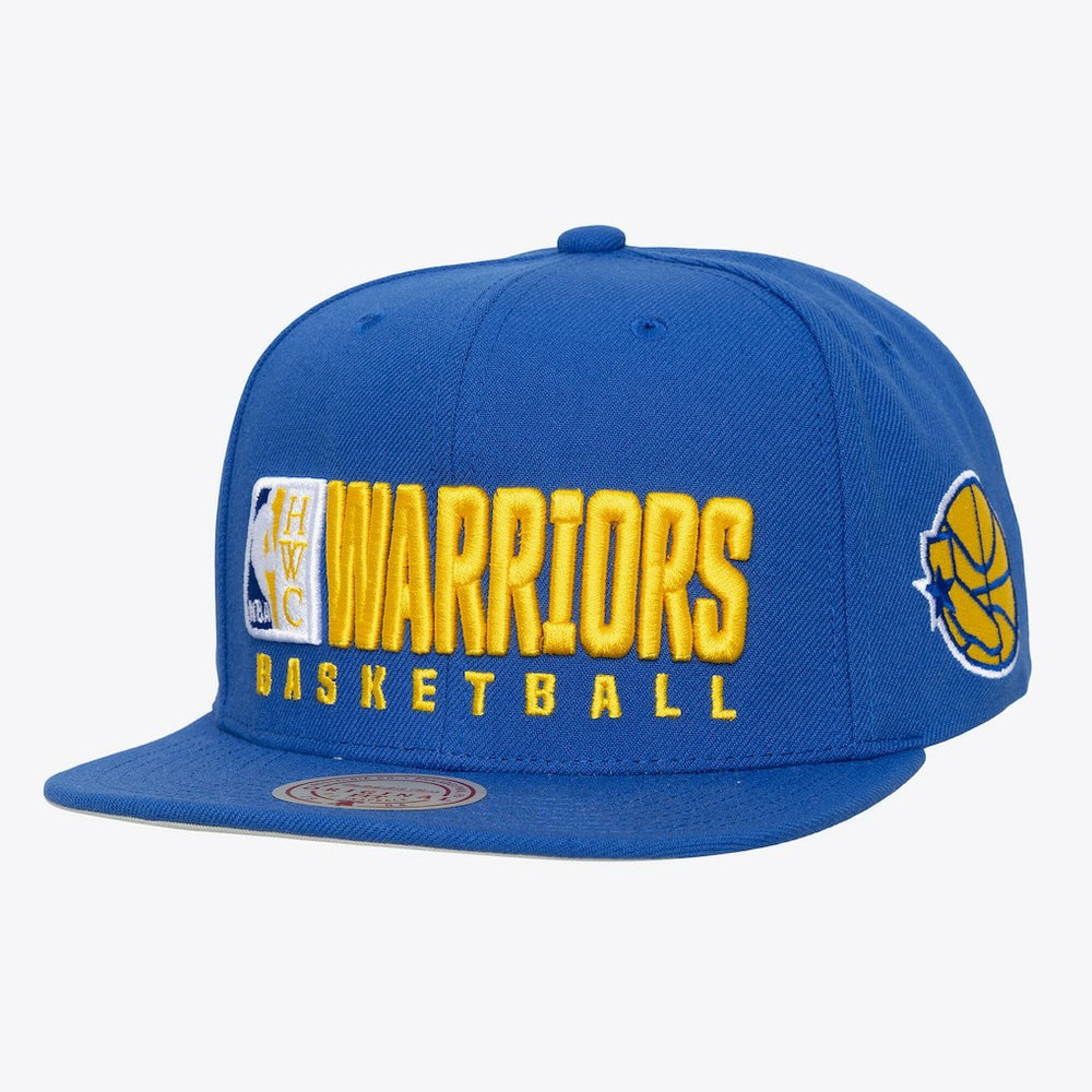 Golden State Warriors Hardwood Classics Old School Stacked Text Snapback Hat Royal - Mitchell & Ness