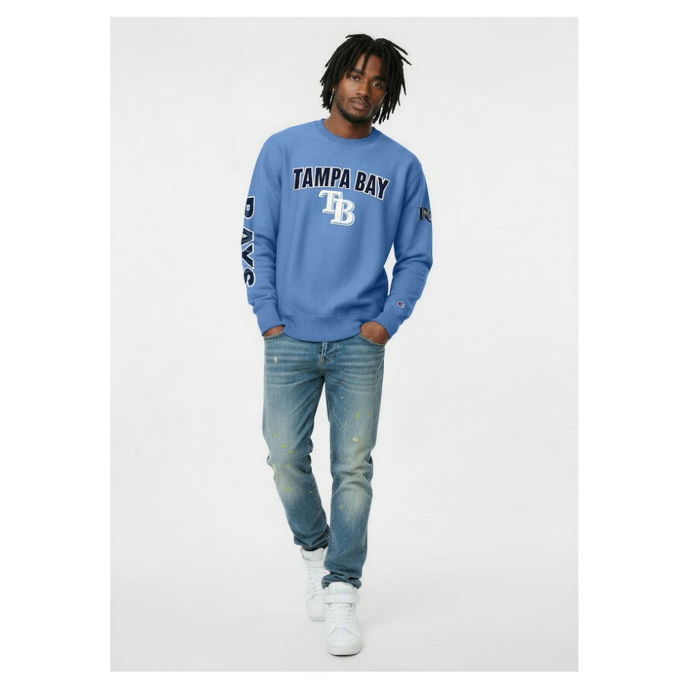 Tampa Bay Rays Champion Reverse Weave Chenille Sweatshirt - Light Blue Sweatshirts