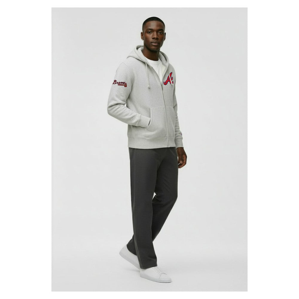 Atlanta Braves Champion Reverse Weave Chenille Full-Zip Hoodie - Gray Hoodies