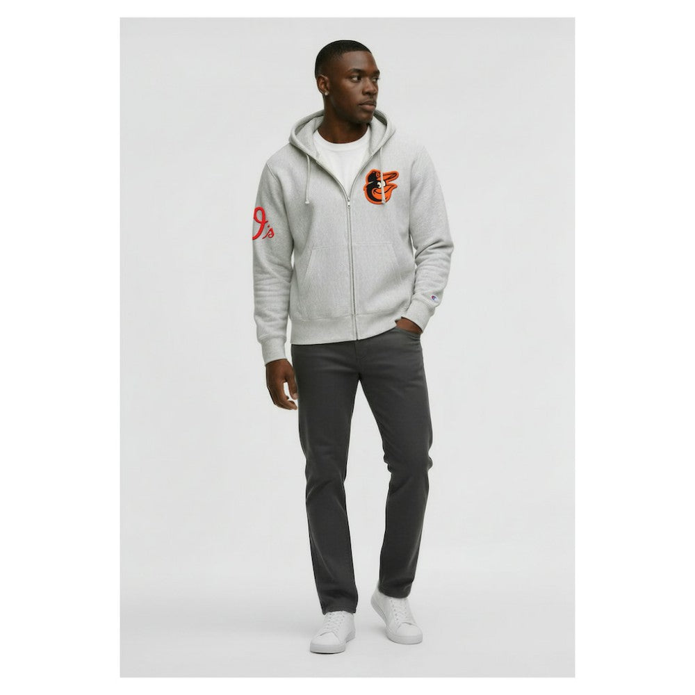 Baltimore Orioles Champion Reverse Weave Chenille Full-Zip Hoodie - Gray Hoodies